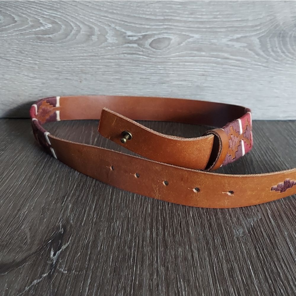 Loft Southwest Leather Embroidered Belt Extra Small